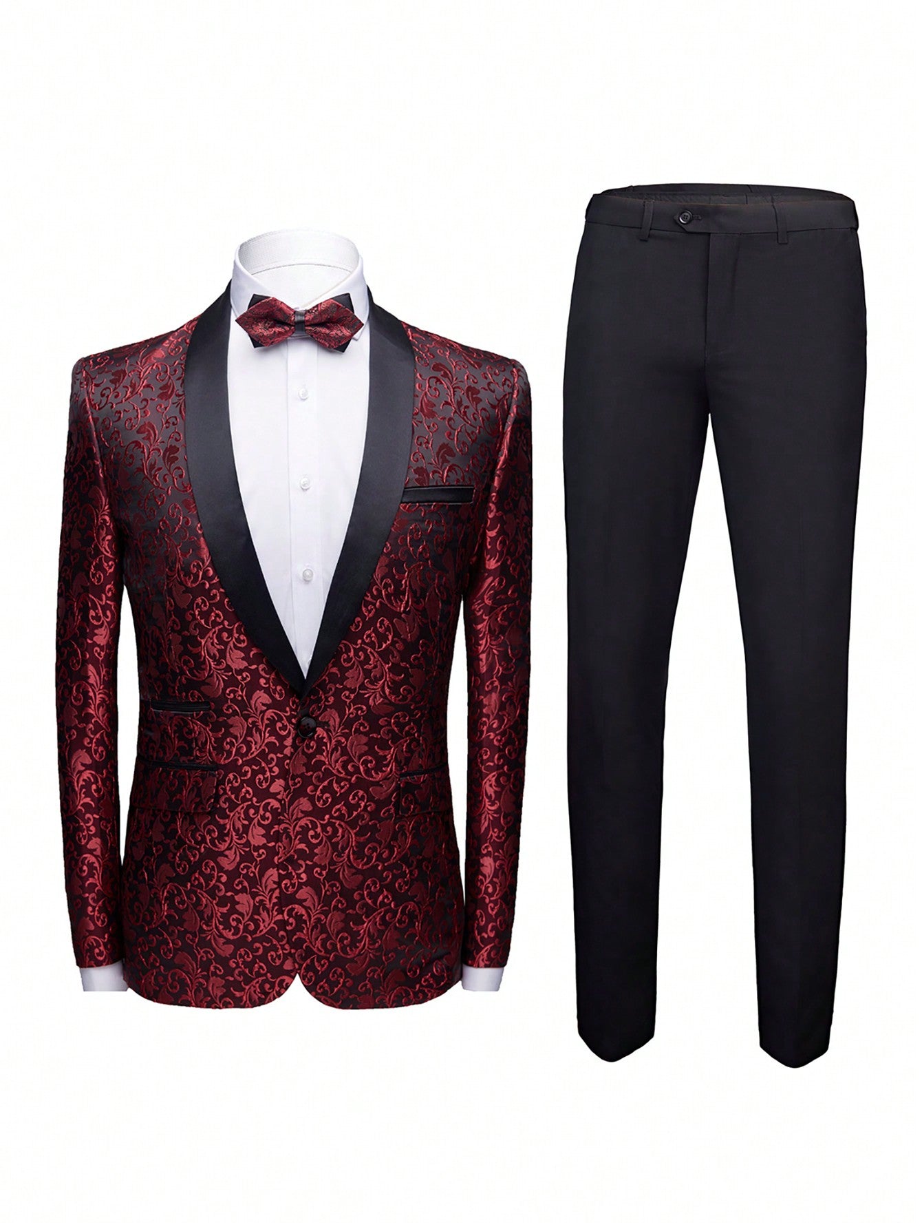 Mens Suit 2 Piece Floral Print Dress Tuxedo One Button Blazer Jacquard Jacket Pants Set For Wedding Party Dinner