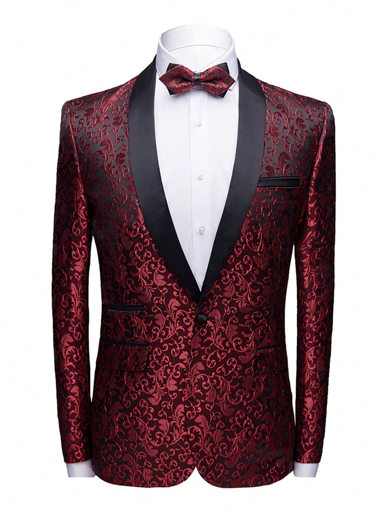 Mens Suit 2 Piece Floral Print Dress Tuxedo One Button Blazer Jacquard Jacket Pants Set For Wedding Party Dinner