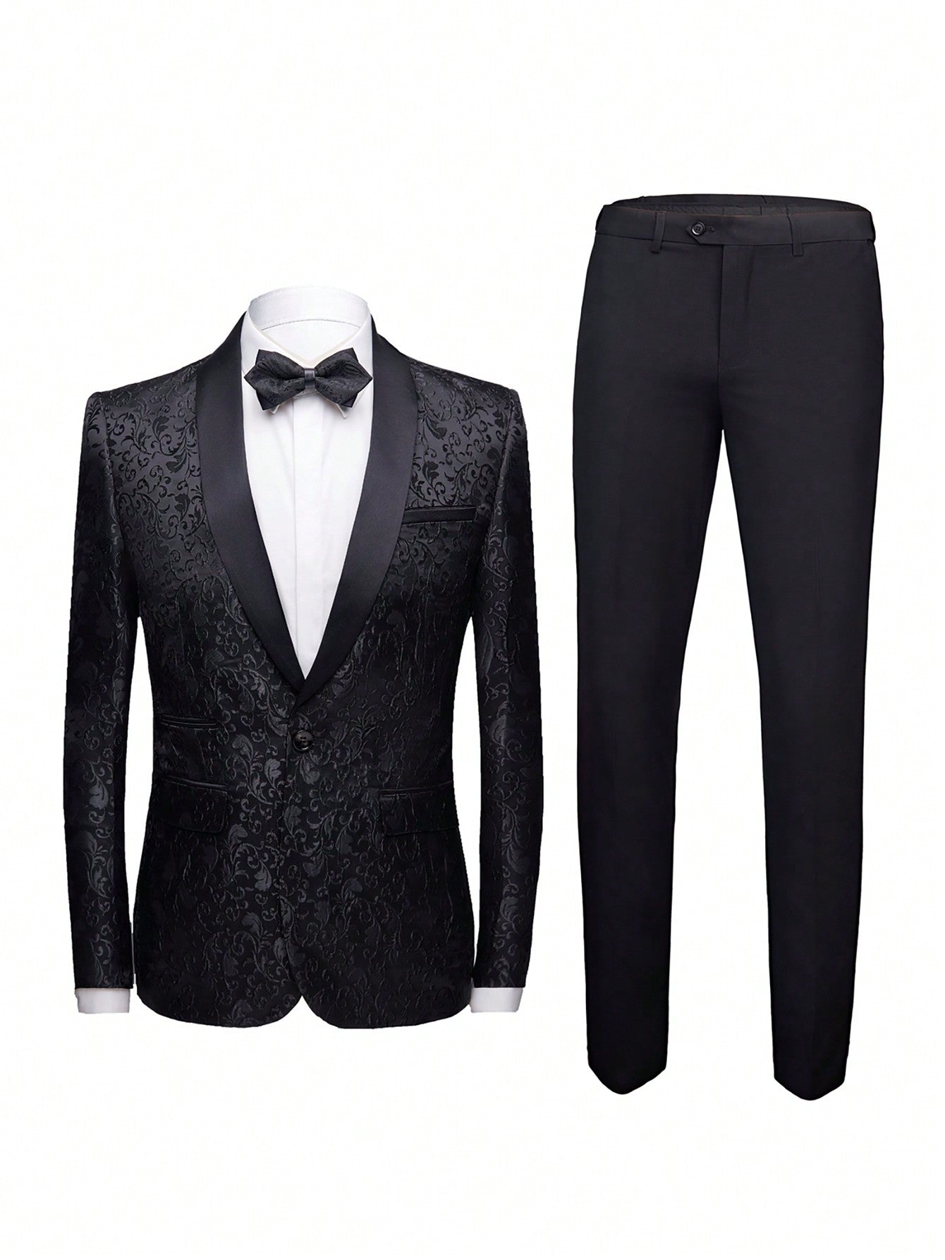 Mens Suit 2 Piece One Button Tuxedo Floral Dress Print Blazer For Wedding Party Dinner Jacquard Jacket Pants Set