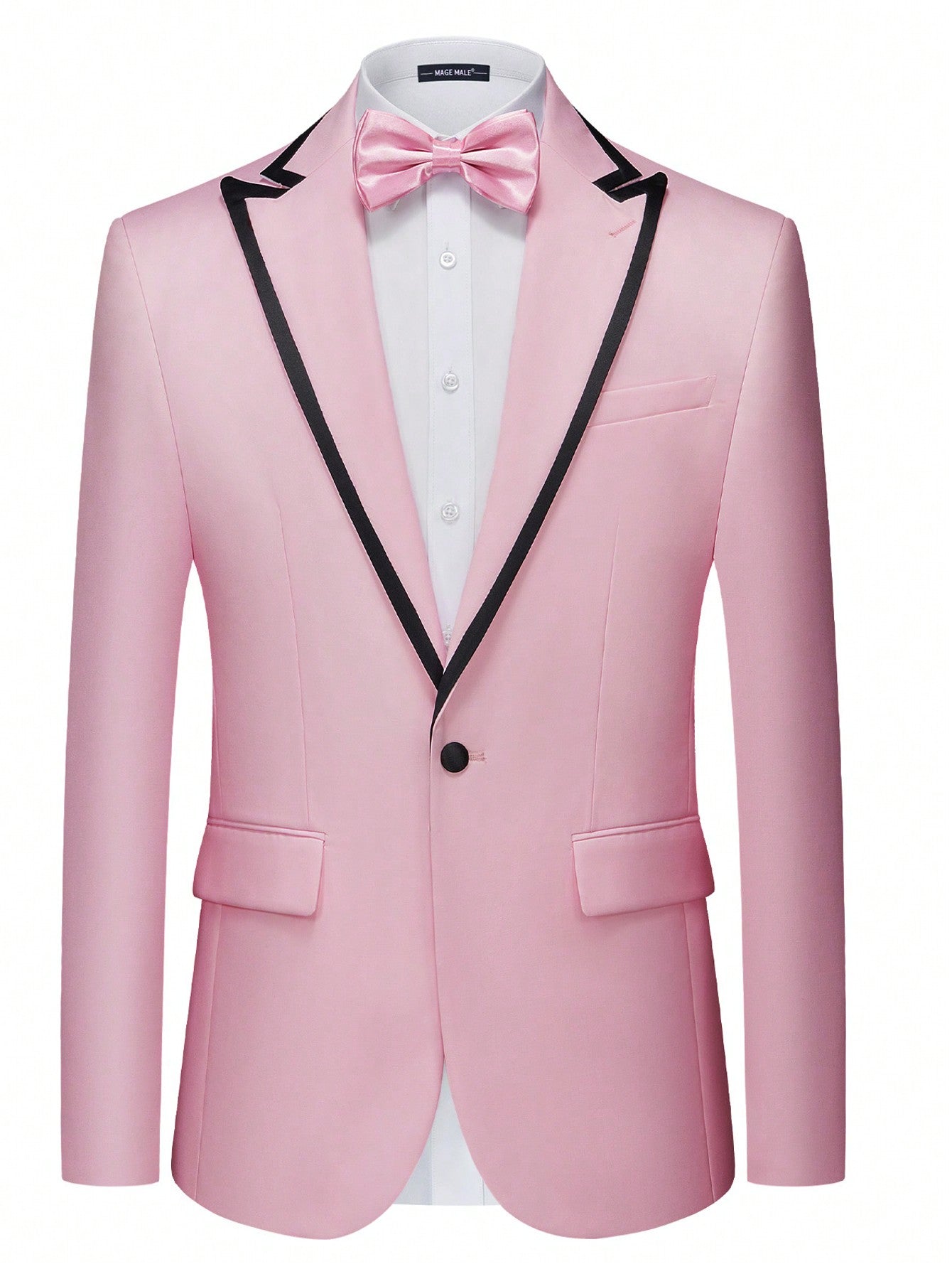 MAGE MALE Mens Blazer Slim Fit Suit Jacket Peak Lapel Business Lightweight One Button Sport Coat With Bow Tie