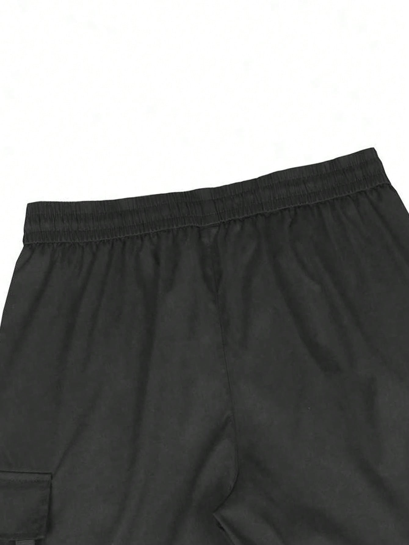 SANOPY Men's Solid Elastic Waist Casual Cargo Shorts With Pockets