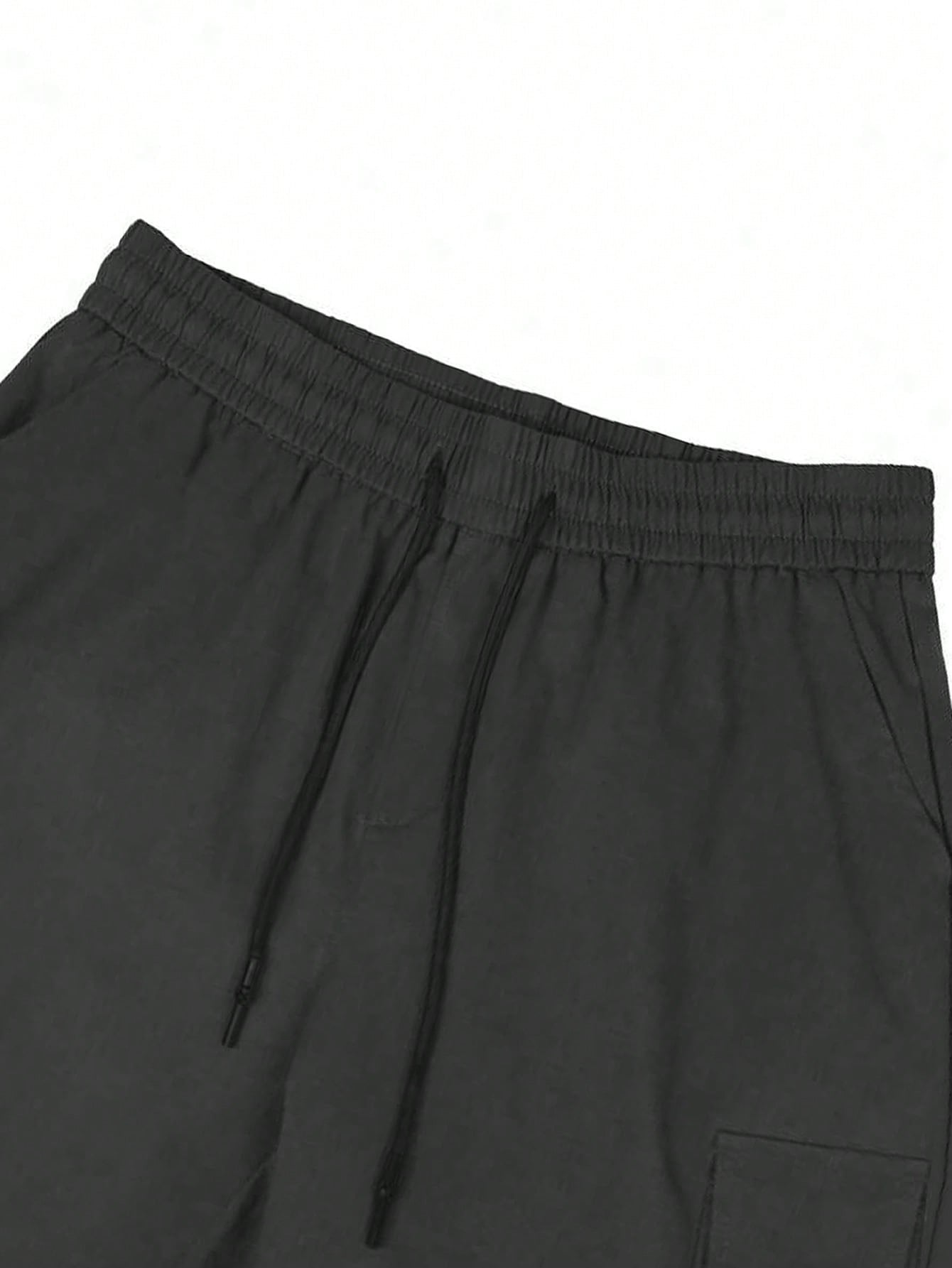 SANOPY Men's Solid Elastic Waist Casual Cargo Shorts With Pockets
