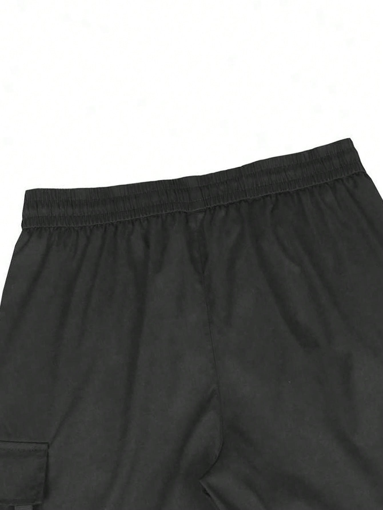 SANOPY Men's Solid Elastic Waist Casual Cargo Shorts With Pockets