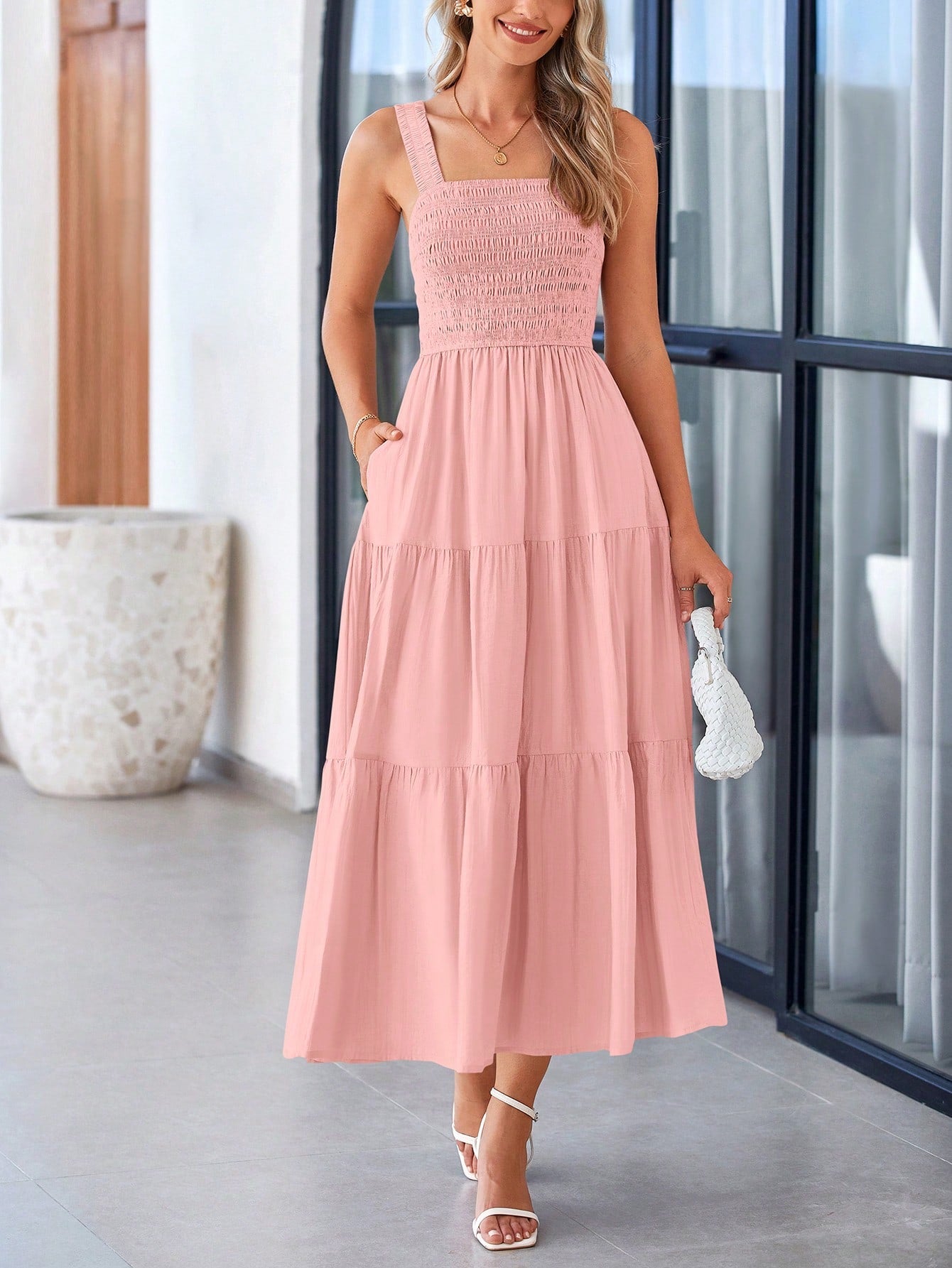 Women's Summer Pleated Midlength Dress Peplum A-Line Halter Long Flowy Dress Lovely Sleeveless Beach Sundress