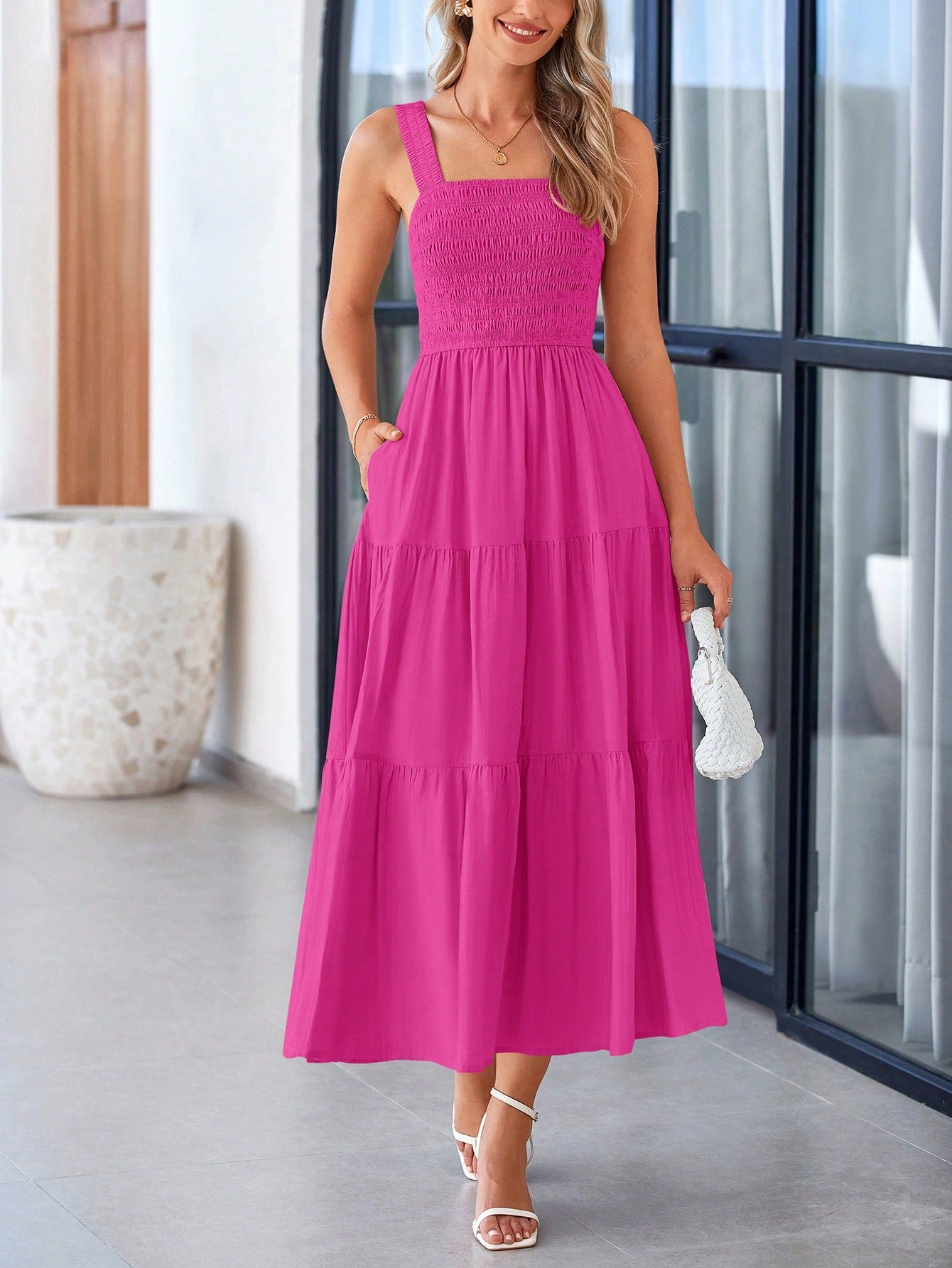 Women's Summer Pleated Midlength Dress Peplum A-Line Halter Long Flowy Dress Lovely Sleeveless Beach Sundress