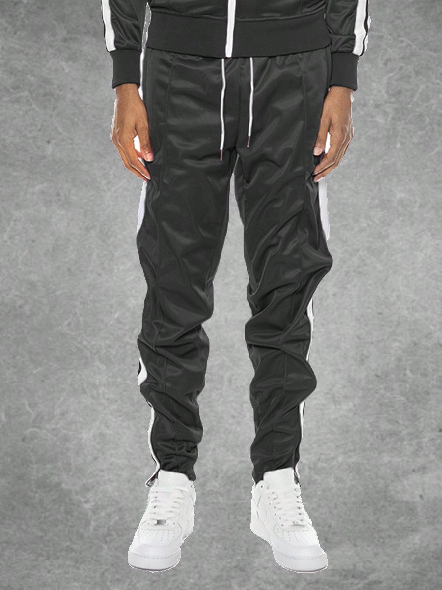 Mens Striped Front Pleat Anke Zipper Track Pants Streetwear Fashion