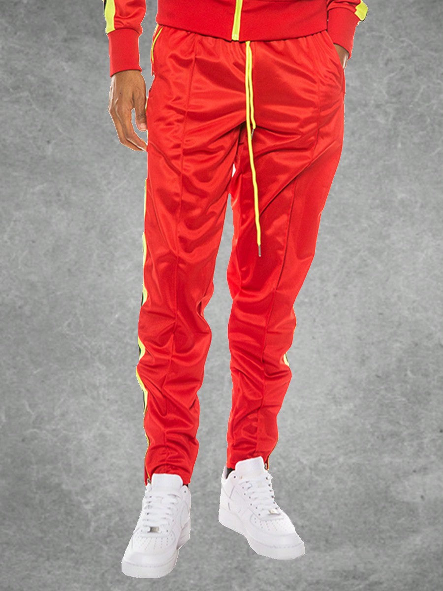 Mens Striped Front Pleat Anke Zipper Track Pants Streetwear Fashion