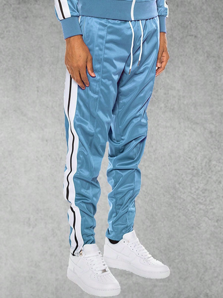 Mens Striped Front Pleat Anke Zipper Track Pants Streetwear Fashion