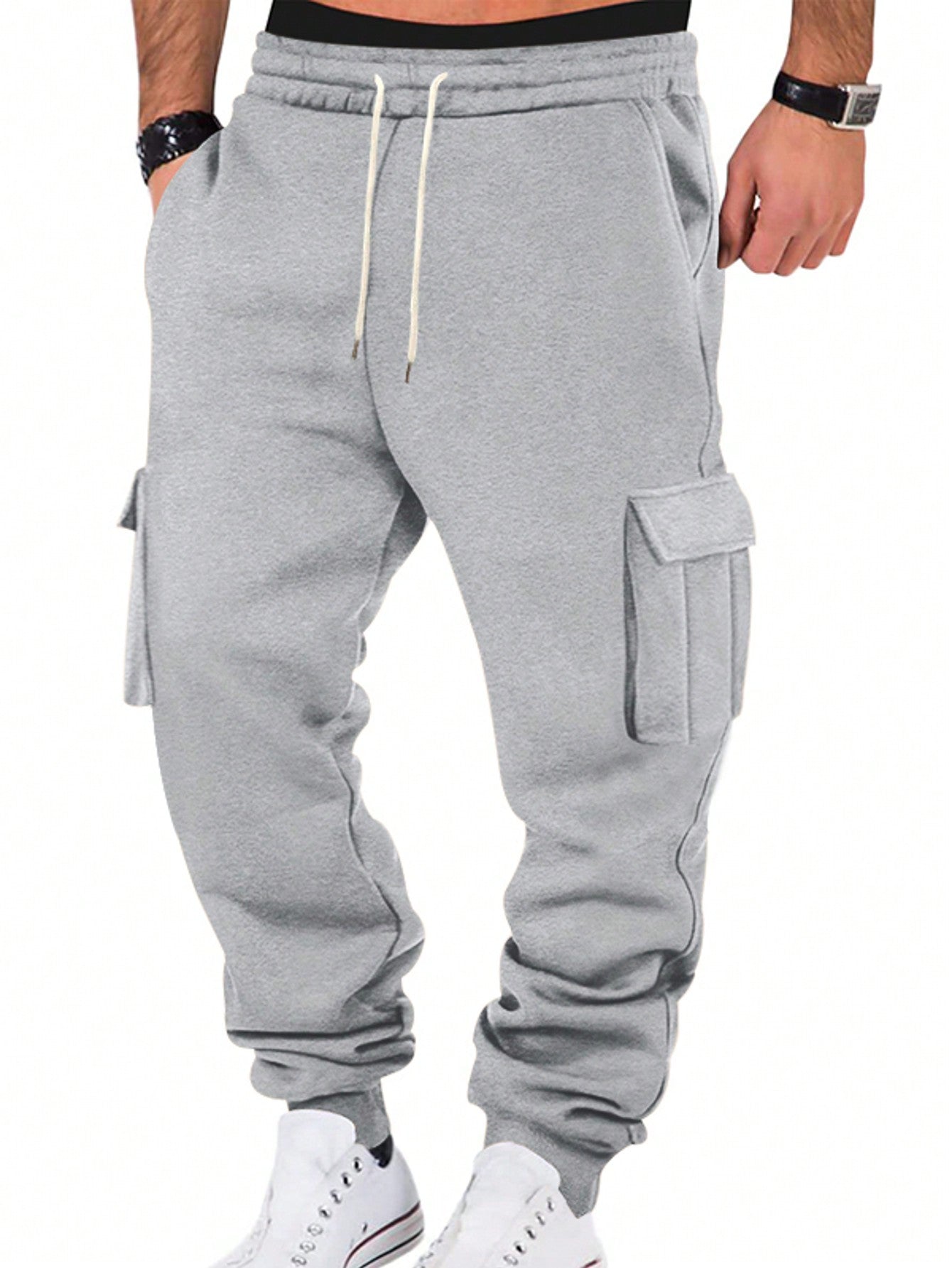 TRFIC TRFIC Mens Fleece Cargo Sweatpants Heavyweight Elastic Waist Pants With Pockets Baggy Drawstring Jogger Pants