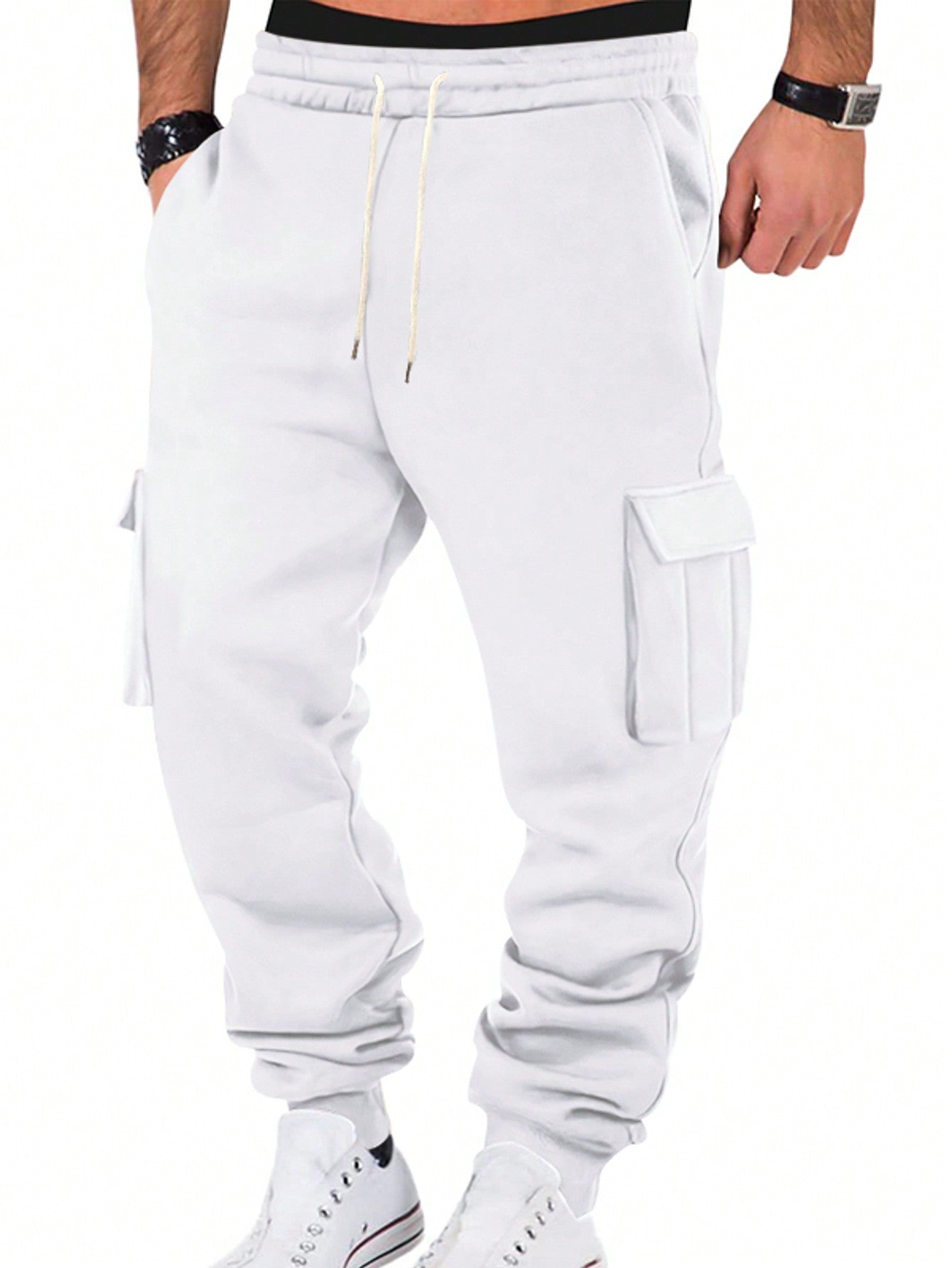 TRFIC TRFIC Mens Fleece Cargo Sweatpants Heavyweight Elastic Waist Pants With Pockets Baggy Drawstring Jogger Pants