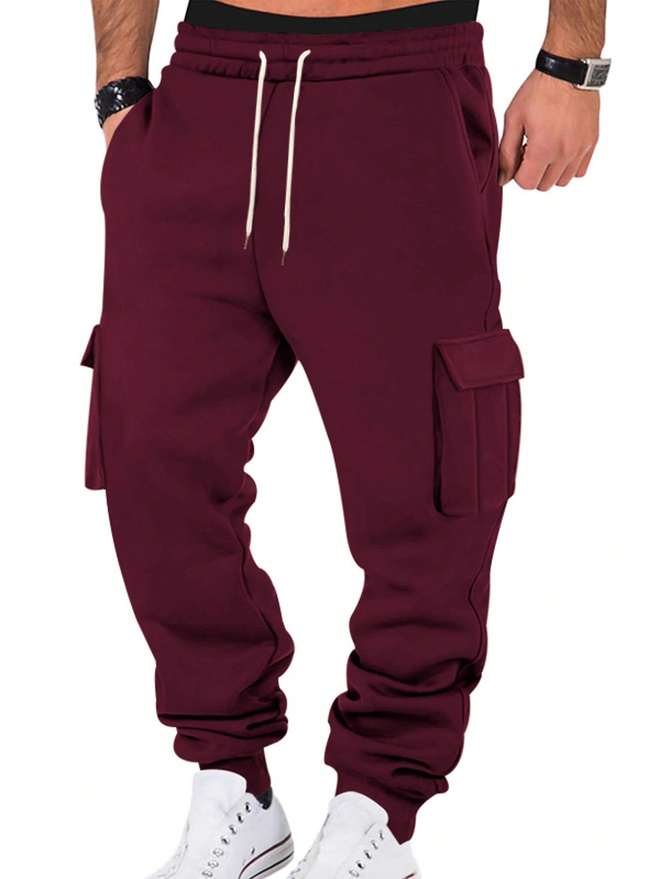 TRFIC TRFIC Mens Fleece Cargo Sweatpants Heavyweight Elastic Waist Pants With Pockets Baggy Drawstring Jogger Pants