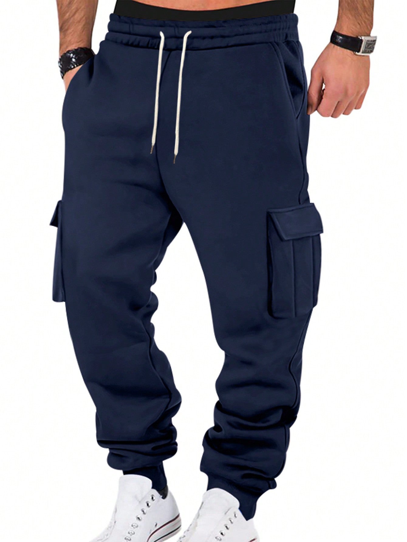 TRFIC TRFIC Mens Fleece Cargo Sweatpants Heavyweight Elastic Waist Pants With Pockets Baggy Drawstring Jogger Pants