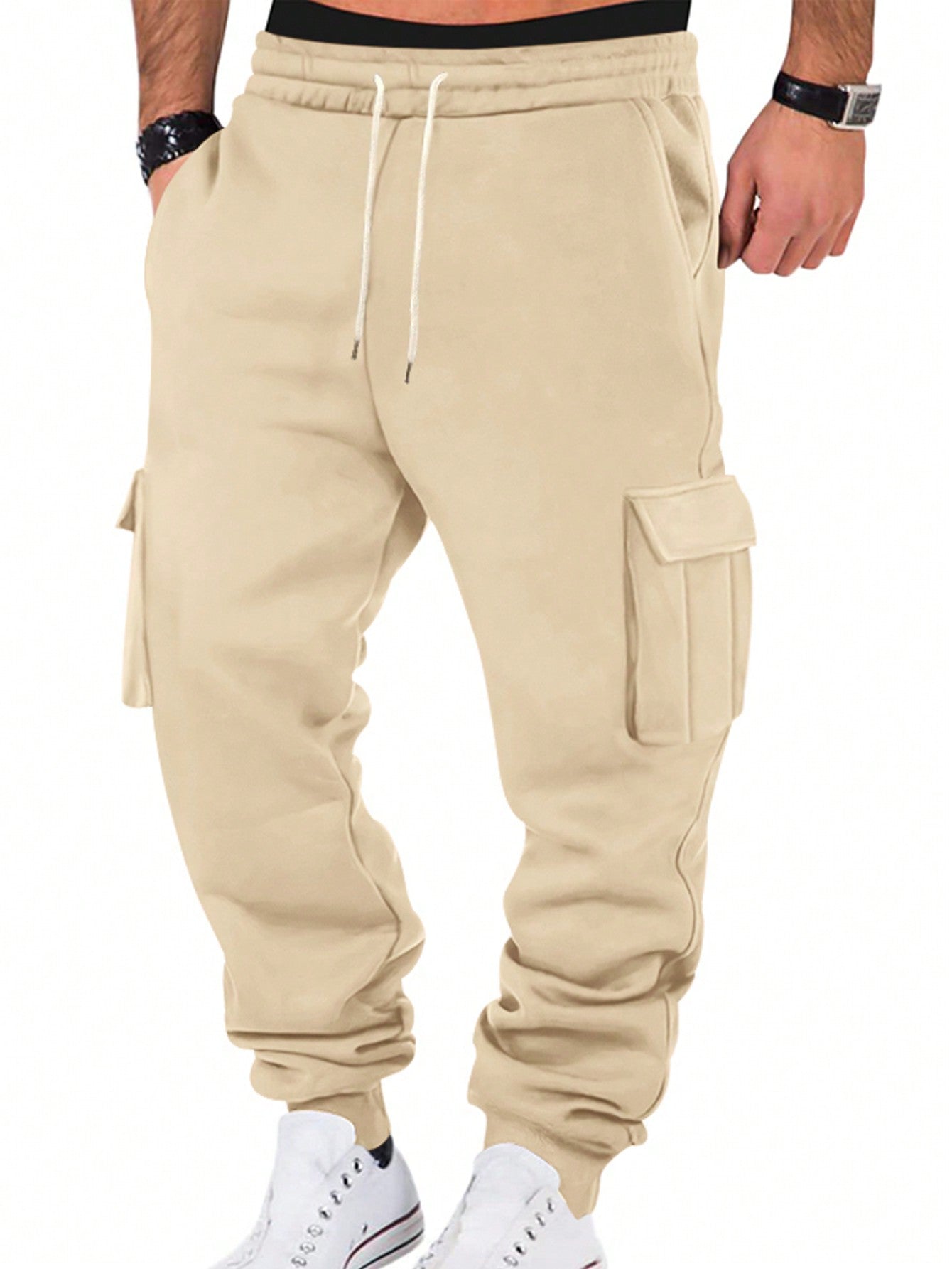 TRFIC TRFIC Mens Fleece Cargo Sweatpants Heavyweight Elastic Waist Pants With Pockets Baggy Drawstring Jogger Pants