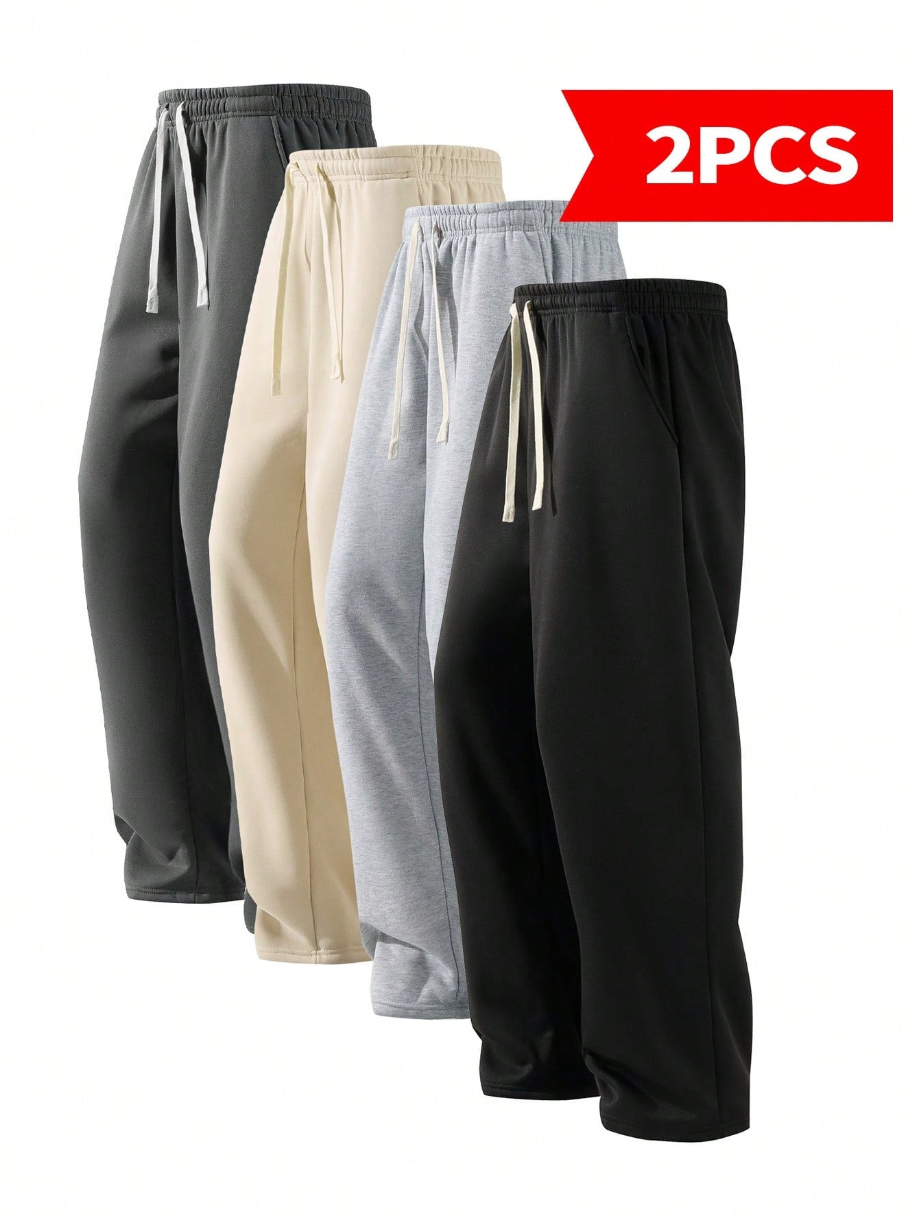 2-Pack Men's Loose Drawstring Sports Pants, Waist Drawstring Adjustment, Comfortable And Breathable, Outdoor Sports Fitness Men's Trousers, Straight Casual Pants