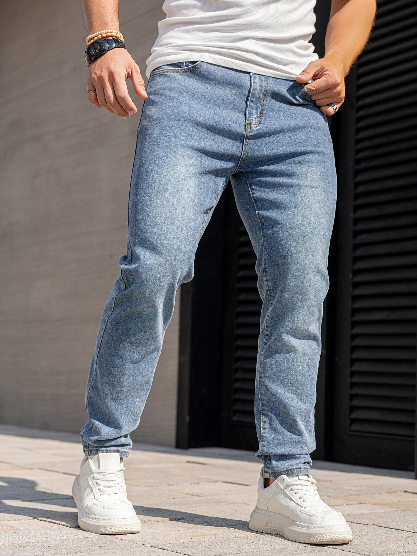 Manfinity Homme Men's Casual Straight-Leg Jeans With Pockets