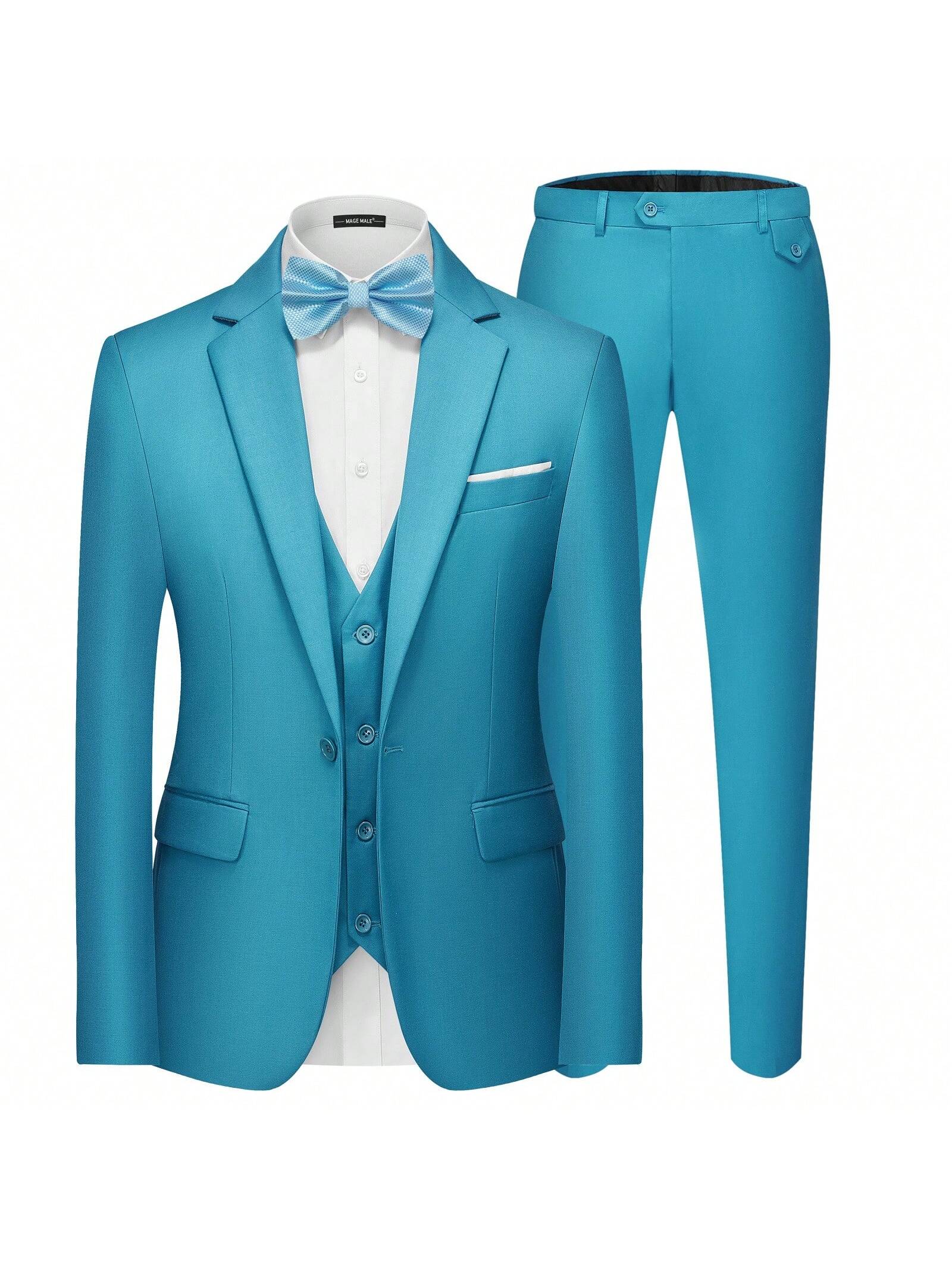 Men's 3 Pieces Suit Elegant Solid One Button Slim Fit Single Breasted Party Blazer Vest Pants Set