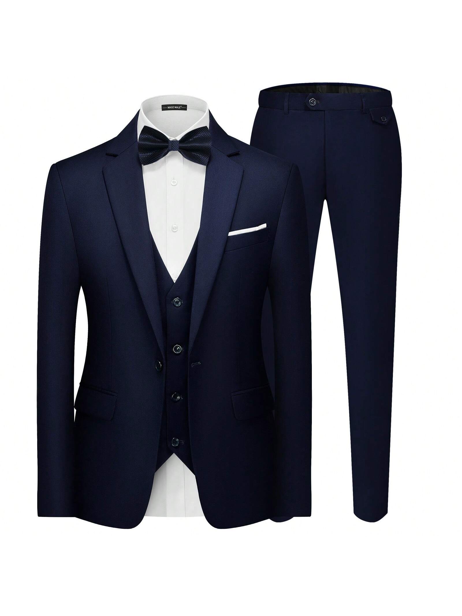 Men's 3 Pieces Suit Elegant Solid One Button Slim Fit Single Breasted Party Blazer Vest Pants Set