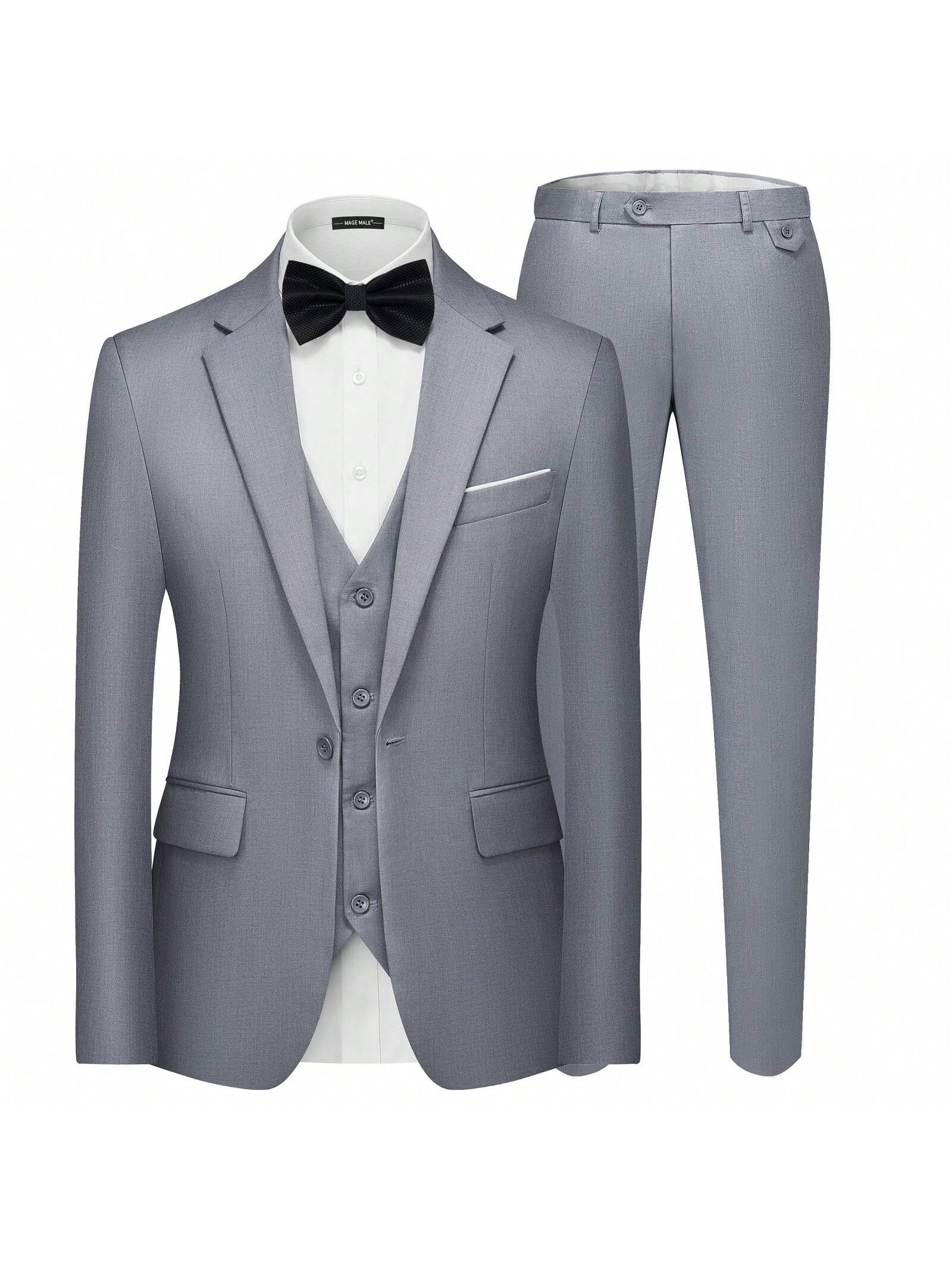 Men's 3 Pieces Suit Elegant Solid One Button Slim Fit Single Breasted Party Blazer Vest Pants Set