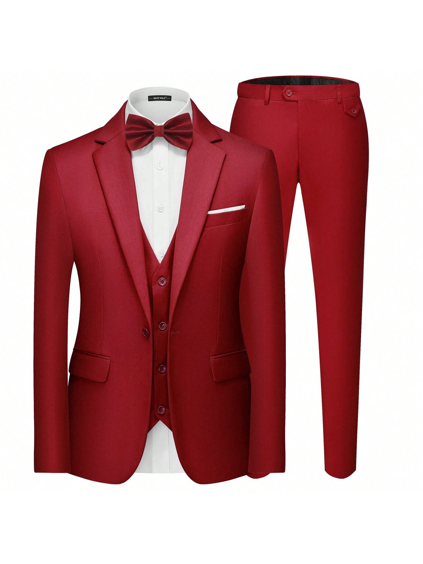 Men's 3 Pieces Suit Elegant Solid One Button Slim Fit Single Breasted Party Blazer Vest Pants Set