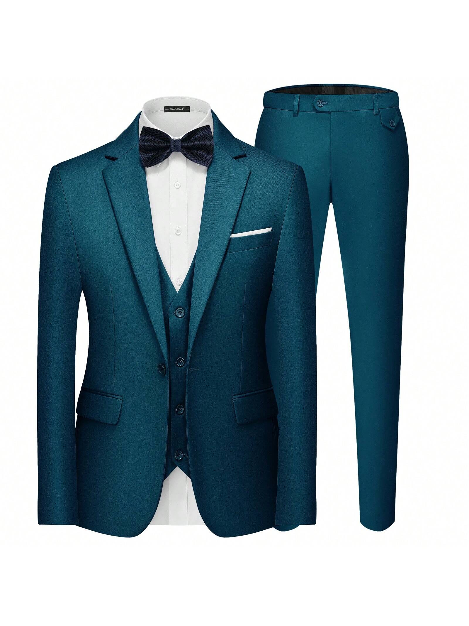 Men's 3 Pieces Suit Elegant Solid One Button Slim Fit Single Breasted Party Blazer Vest Pants Set