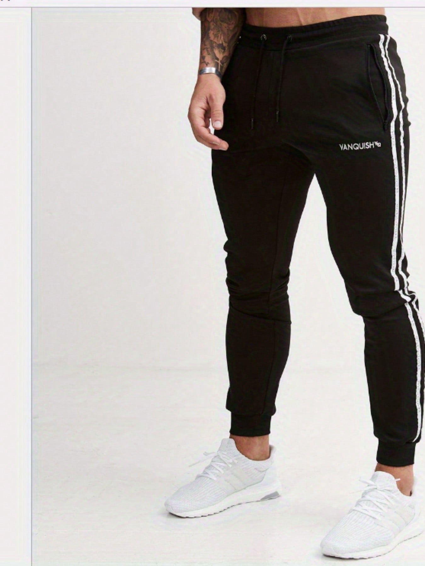 Men Straight Leg Trousers Slim Fit Casual Running Pencil Pants Multi-Pocket Side Stripe Sweatpants