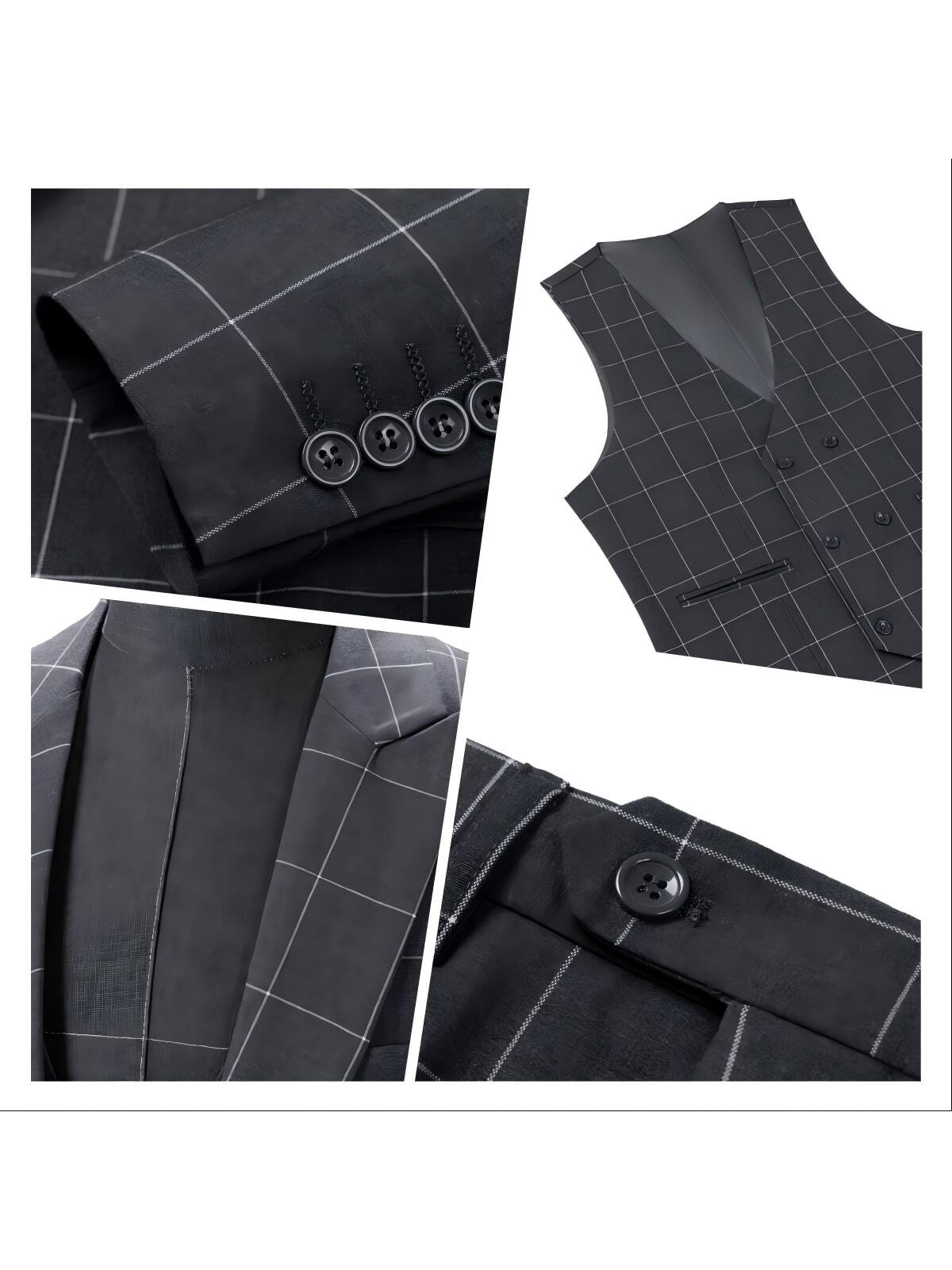 Mens Suit 3 Piece Suit Plaid Double Breasted Formal Business Wedding Prom Suit Male Groom, Blazer Vest Pant