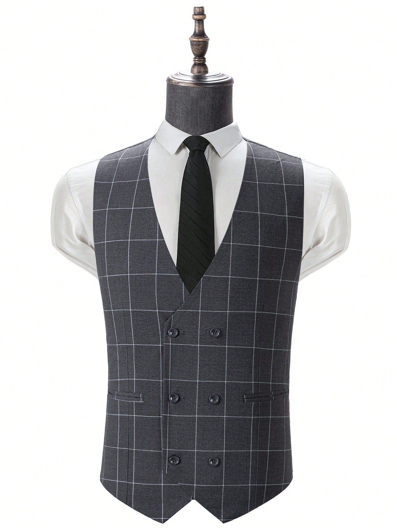 Mens Suit 3 Piece Suit Plaid Double Breasted Formal Business Wedding Prom Suit Male Groom, Blazer Vest Pant