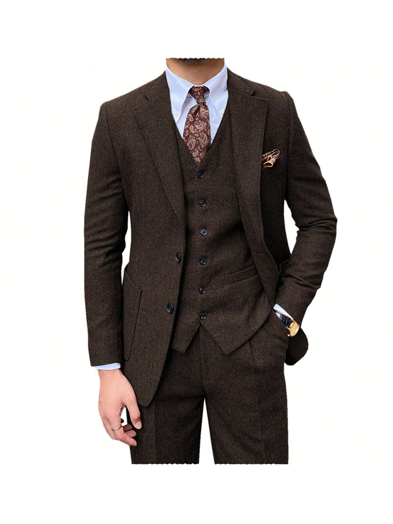 Men's Herringbone Tweed Suit 3 Piece Set Wool Suits 1920's Themed Wedding Suit Vintage Style