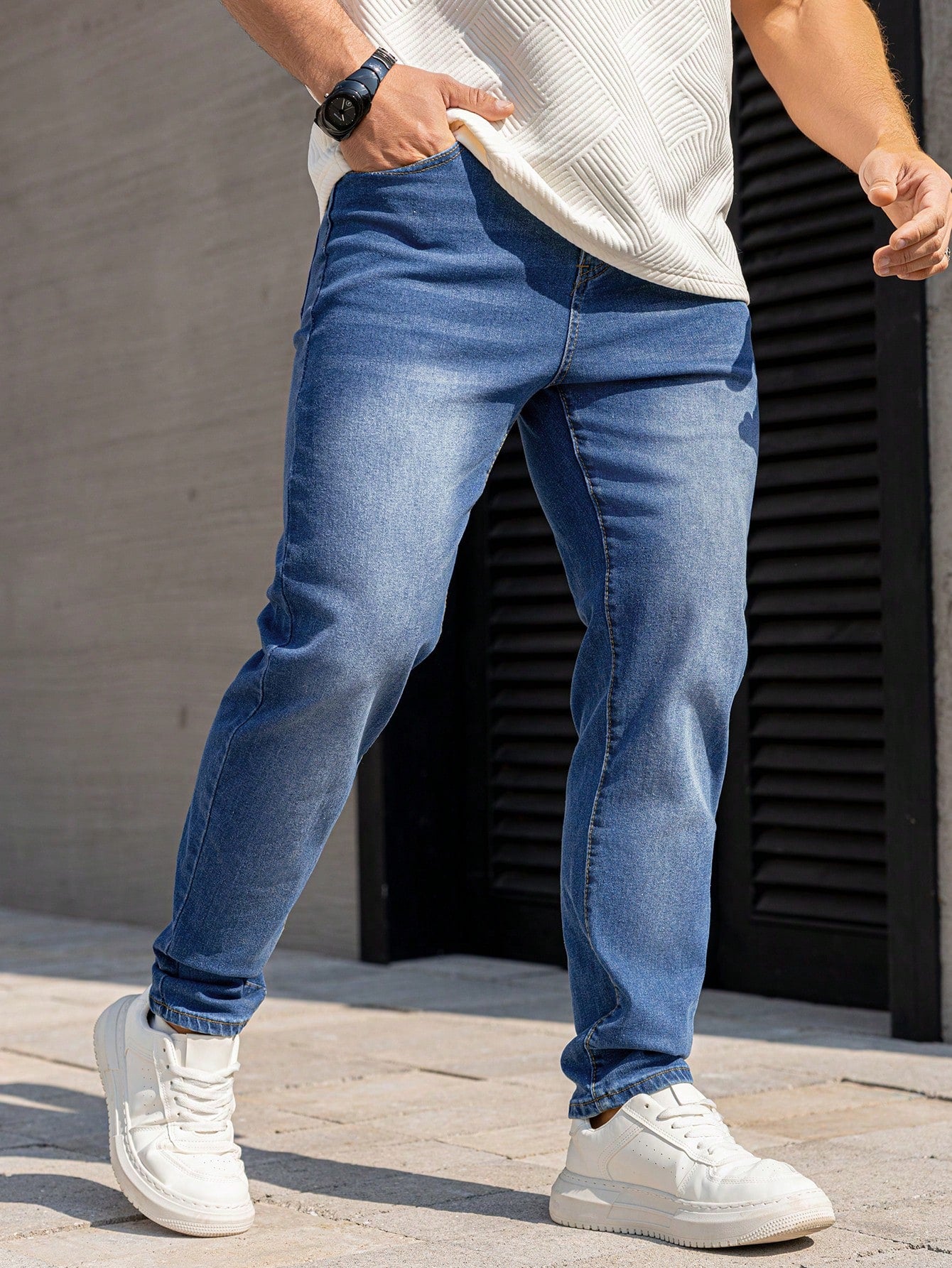 Manfinity Homme Men's Casual Straight-Leg Jeans With Pockets