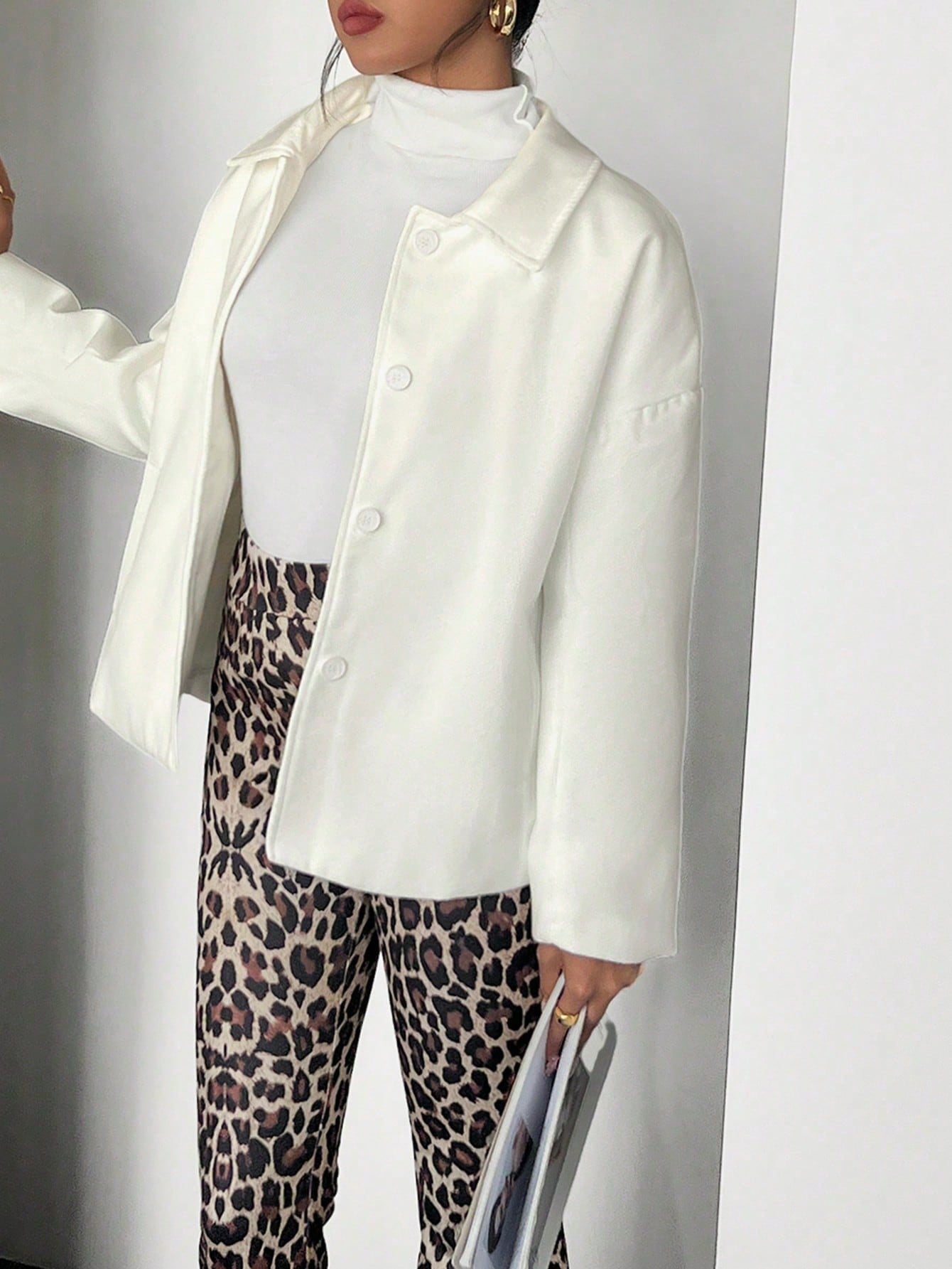 INAWLY Women's Solid Color Minimalist Casual Long Sleeve Jacket