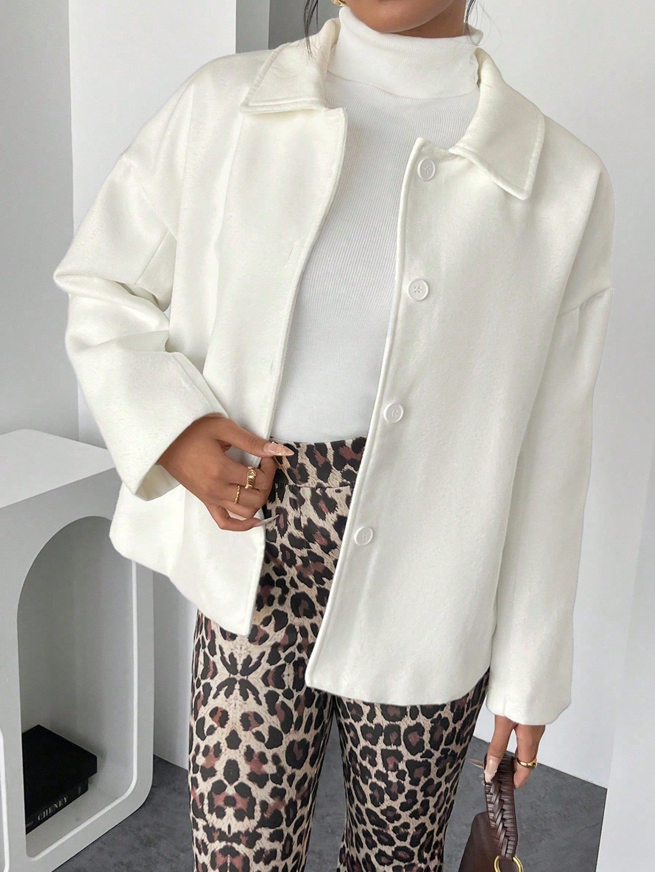 INAWLY Women's Solid Color Minimalist Casual Long Sleeve Jacket