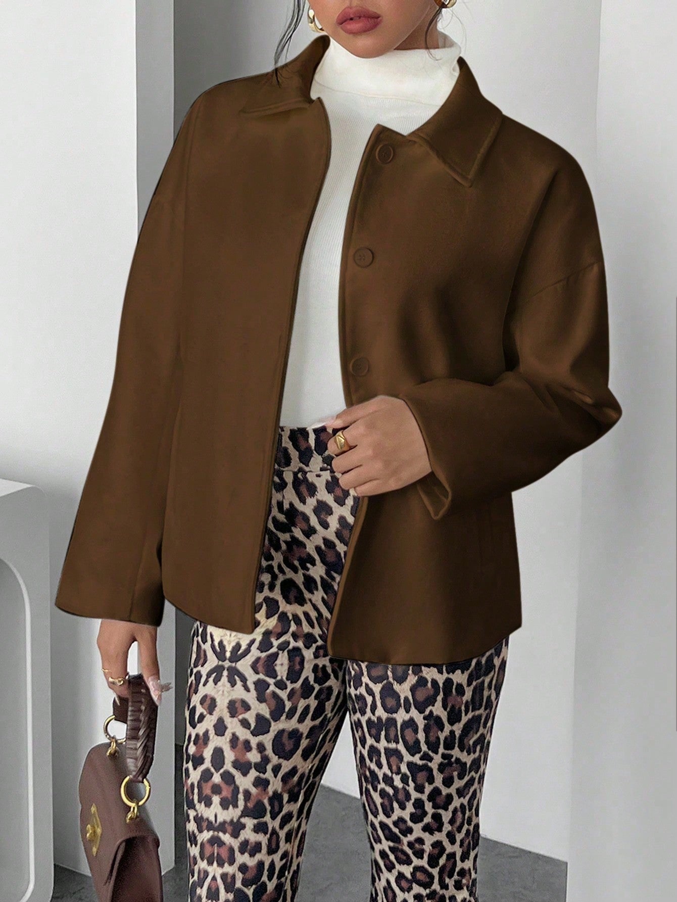 INAWLY Women's Solid Color Minimalist Casual Long Sleeve Jacket