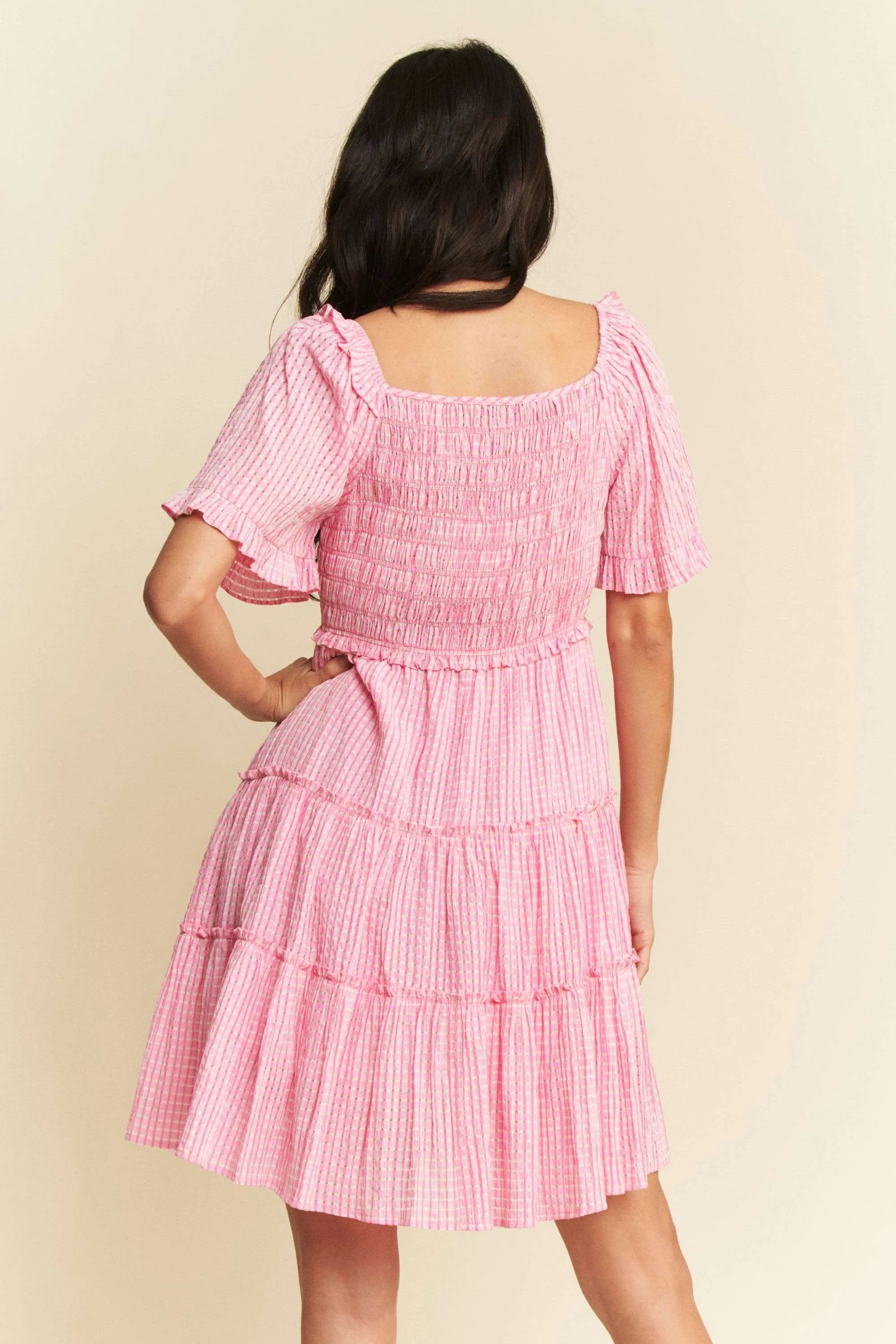 Davi & Dani Jacquard Checker Smocking Tiered Dress