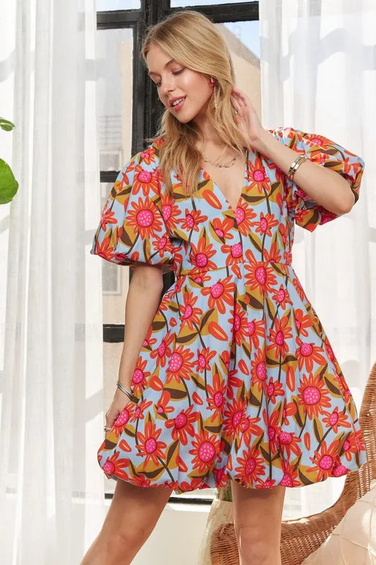 ADORA Puff Sleeve Floral Dress