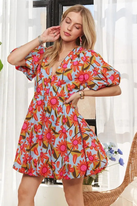 ADORA Puff Sleeve Floral Dress