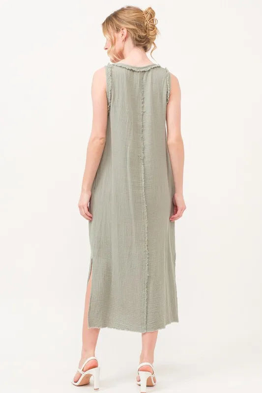 And The Why Washed Gauzed Patch Pocket Tank Midi Dress