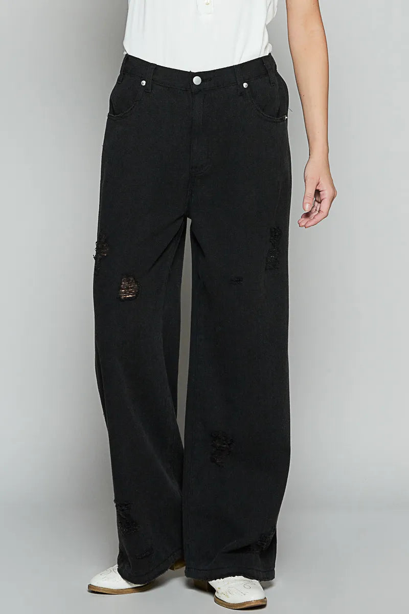 POL Distressed Wide Leg Jeans
