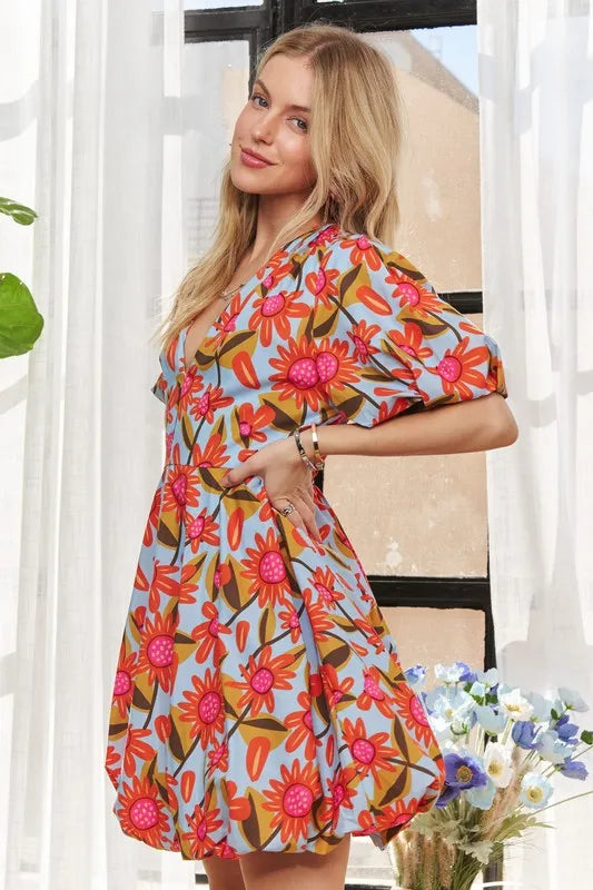 ADORA Puff Sleeve Floral Dress