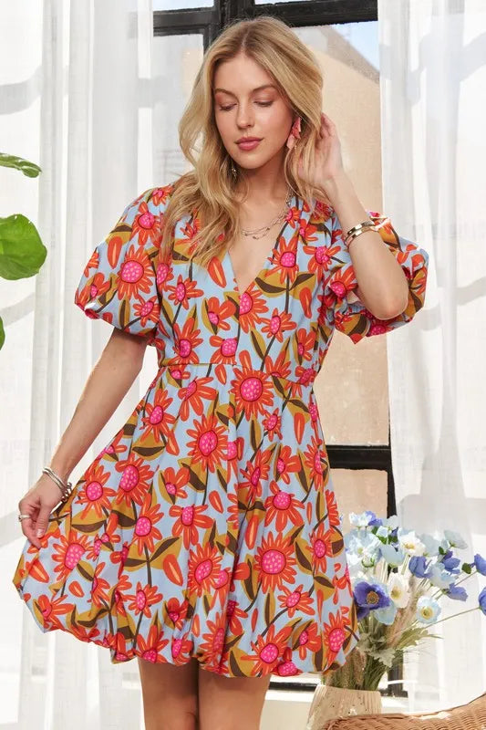 ADORA Puff Sleeve Floral Dress