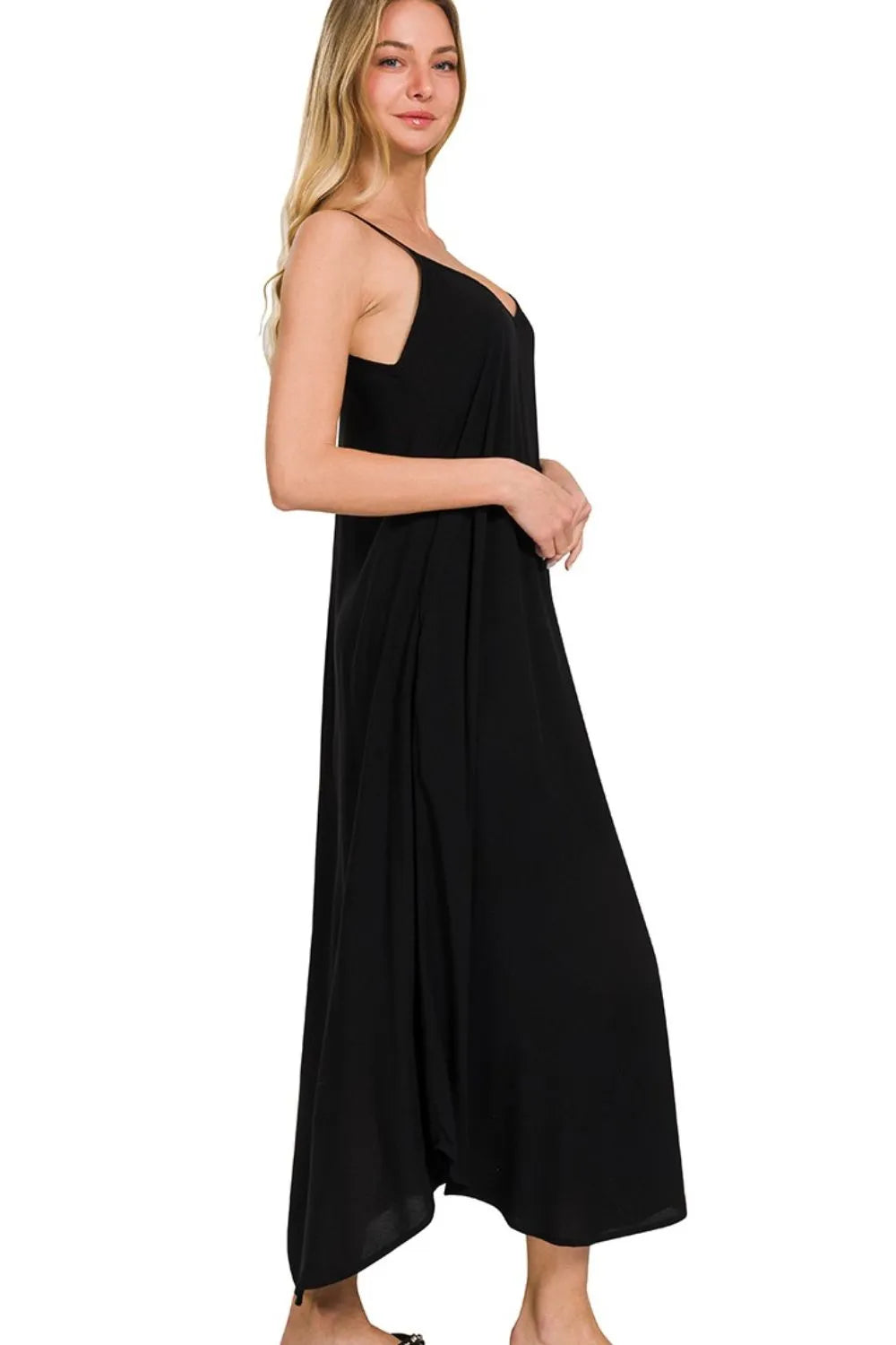 Zenana Woven Arc Hem Cami Dress With Flowy Pockets