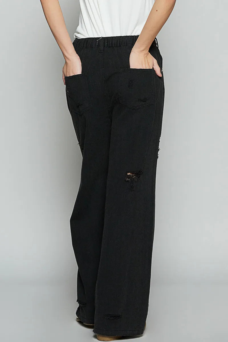 POL Distressed Wide Leg Jeans