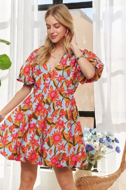 ADORA Puff Sleeve Floral Dress