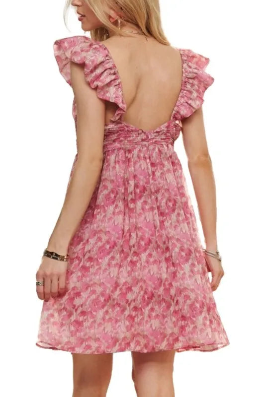 ADORA Watercolor Flower Shirred Tiered Ruffled Dress