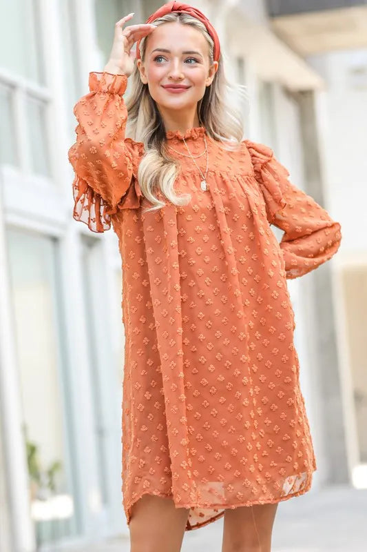 And The Why Lovely Ruffle Shoulder with Textured Woven Dress