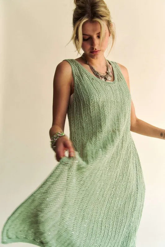 Davi & Dani Knit Side Slit Round Neck Sleeveless Dress & Bag