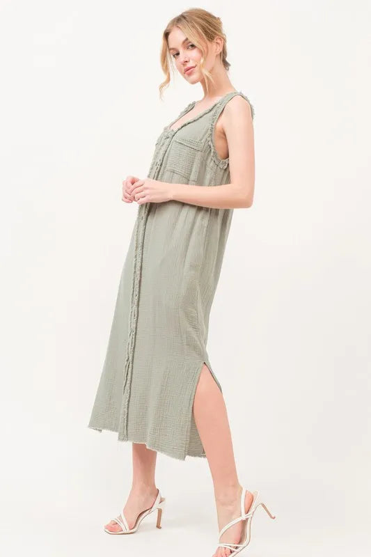 And The Why Washed Gauzed Patch Pocket Tank Midi Dress