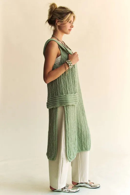 Davi & Dani Knit Side Slit Round Neck Sleeveless Dress & Bag
