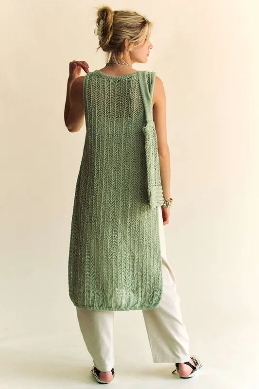 Davi & Dani Knit Side Slit Round Neck Sleeveless Dress & Bag