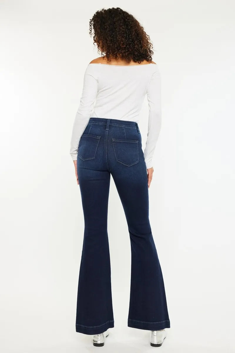 Kancan Button Fly High Rise Distressed Flare Jeans