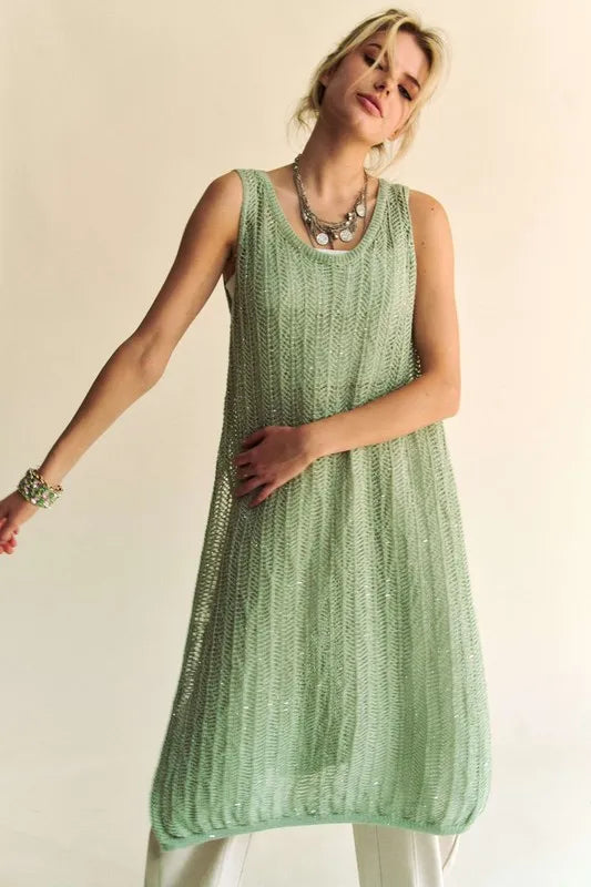 Davi & Dani Knit Side Slit Round Neck Sleeveless Dress & Bag
